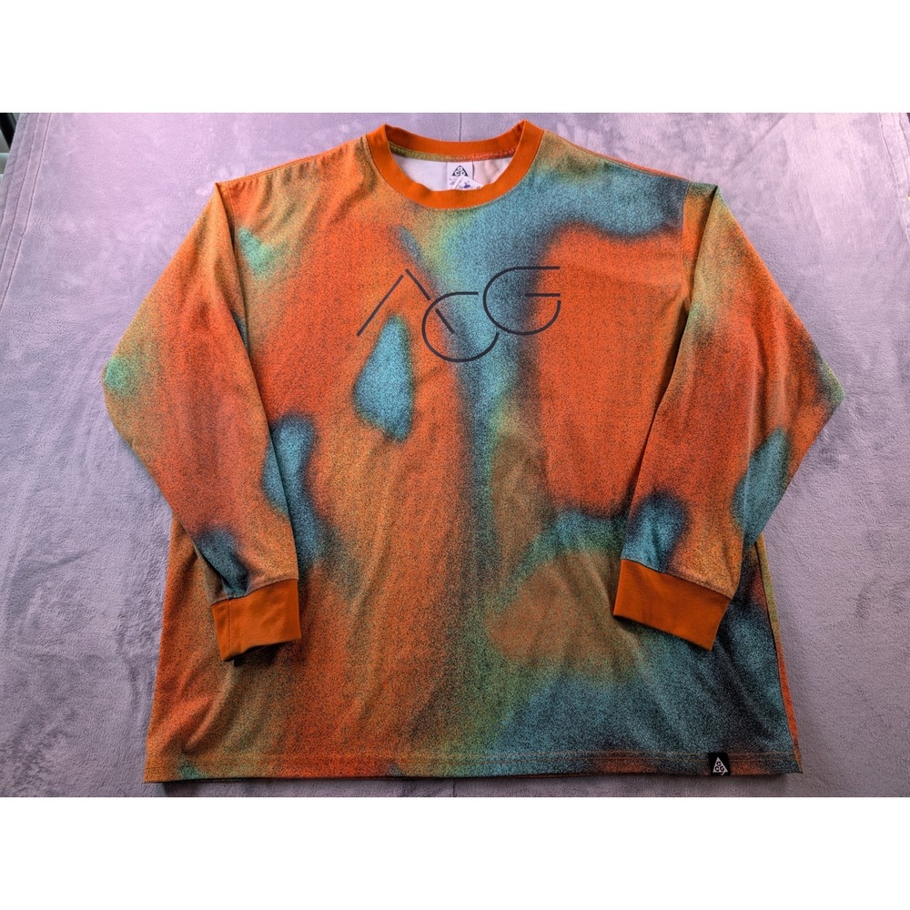 Nike ACG Mens XL Long Sleeve Heat Map Graphic T-Shirt Orange Blue DV9663-719